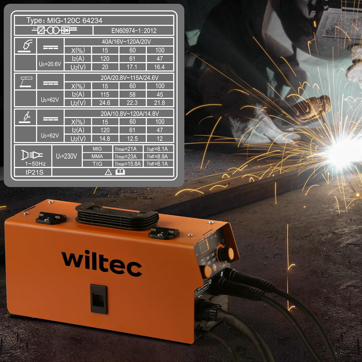 XPOtool digitaal lasapparaat IGBT 120 A v. MIG-, MMA-/E-Hand-, Flux-/vuldraad-,WIG-/TIG-lassen FCAW