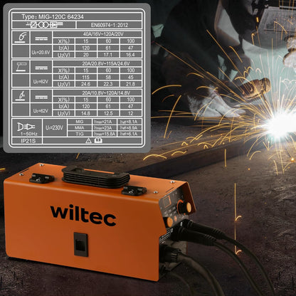XPOtool digitaal lasapparaat IGBT 120 A v. MIG-, MMA-/E-Hand-, Flux-/vuldraad-,WIG-/TIG-lassen FCAW
