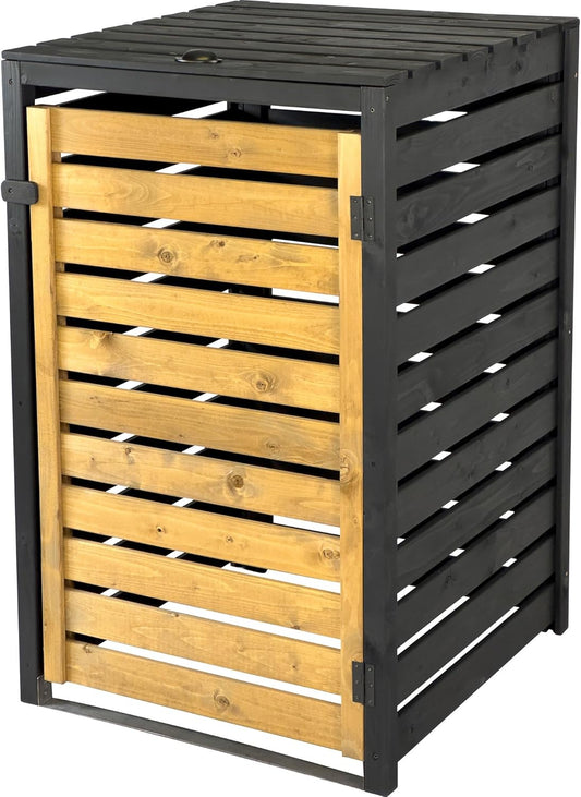 dobar Green Label 1 Piece 120 L Wood in Brown/Black as Building Kit, Waste Container Box with Lid and Swing Door, Two-Tone 67 x 64 x 94 cm - QUORE