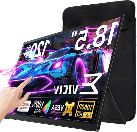 EVICIV Portable Monitor Touch Screen 18.5 Inch 120Hz Portable Display Gaming 1080P 1500:1 IPS Mobile Screen USB C Mini HDMI for Laptop/PC/Phone/Business/Work/Gaming - QUORE