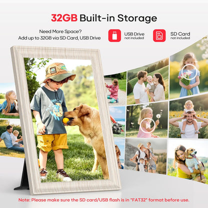 Digitale fotolijst – Digitale lijst – Fotodisplay – Wifi-fotolijst – Berkenhouten fotolijst – 10,1 Inch – 32 GB Opslag