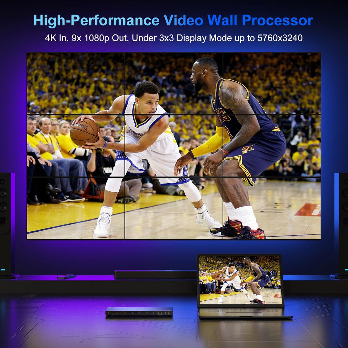 Video Wall Controller 3x3 4K, Portta HDMI Video Wall Processor met 19 splitsingsmodi, RS232, 180 ° Rotate, Audio Extractor, 3x3, 3x2, 2x3, 2x2, 4x2, 2x4, 1x2, 2x1, 9 tv -schermen in 1 Wall Display