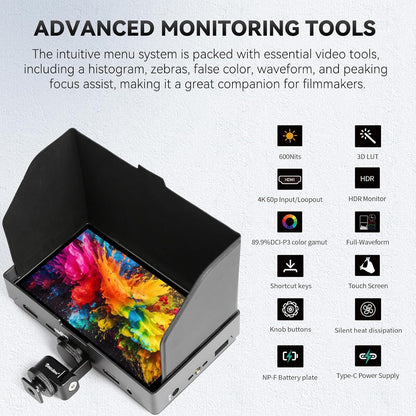 Desview A5 camera Field Monitor Touchscreen 5,5 inch, cameramonitor Full HD 1920 x 1080 IPS met 4K HDMI 2.0 Loop In/Out, 3D LUT Video Peaking Focus Assist voor DSLR