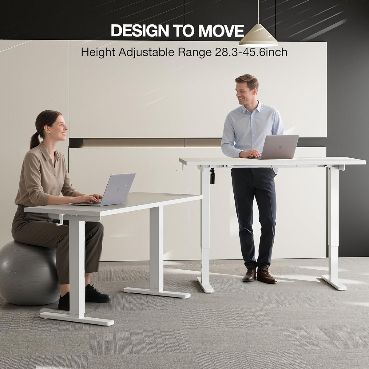 Height Adjustable Desk, 120x60cm, Electric with Memory Function, Standing Desk, Computer Table, Cable Management and Hooks, Adjustable Standing Desk for Office and Home, White - QUORE
