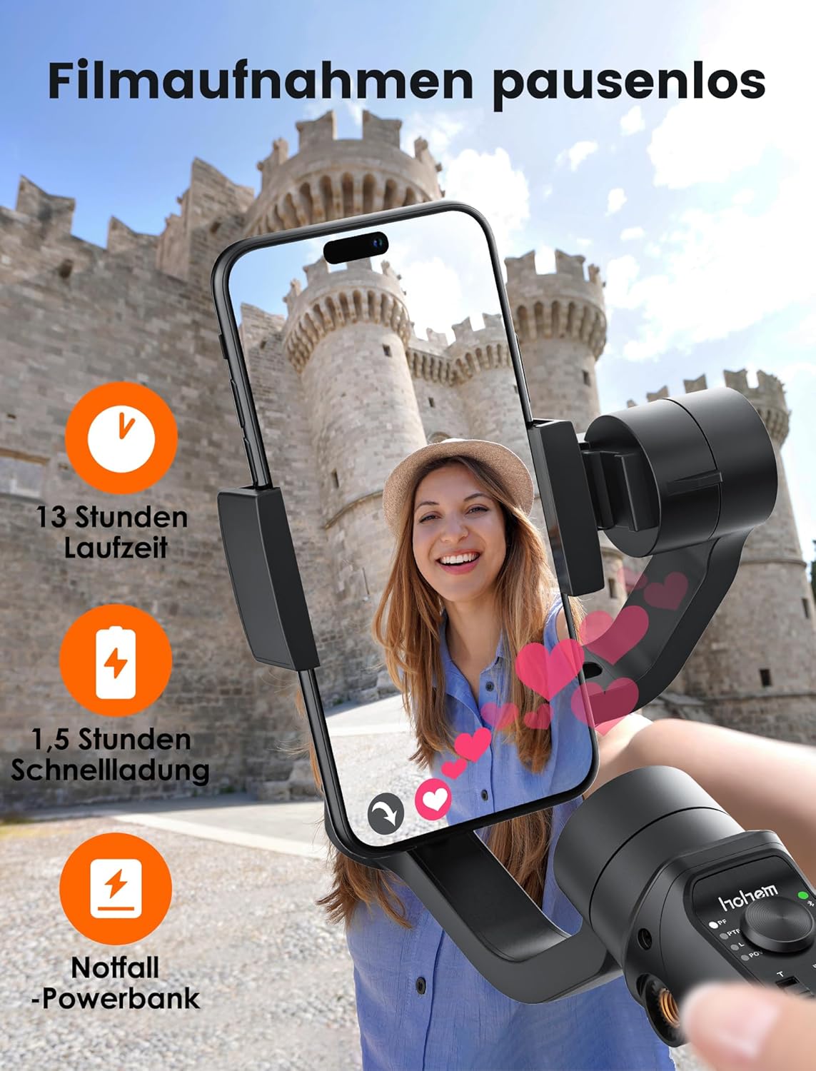 hohem iSteady Mobile Plus Stabilisator voor smartphone met 3 assen voor video-opnames met gezichts- en objecttracking, 600 graden automatische rotatie, Gimbal voor Android iPhone 15, 14, 13 Pro
