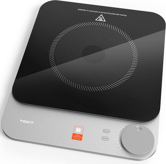 TOKIT Inductie Cooker Inductiekookplaat automatische panherkenning 2100 W 1-knops bediening 16 mm ultradun Sous-Vide kristaloppervlak anti-kras-grijs