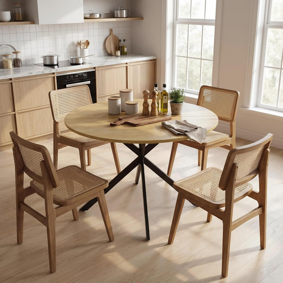 Ronde Eettafel – Ronde Tafel – Eetkamertafel – Keukentafel – Werktafel – Industrieel Design – Ø100 cm Tafelblad – Stalen Kruispoten