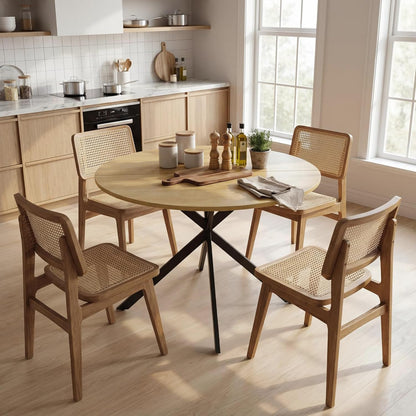 Ronde Eettafel – Ronde Tafel – Eetkamertafel – Keukentafel – Werktafel – Industrieel Design – Ø100 cm Tafelblad – Stalen Kruispoten