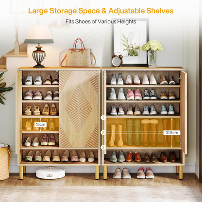 Tribesigns Shoe Cabinet with 2 Doors, 73 x 35 x 115 cm, 6 Tier Retro Shoe Rack, Shoe Drawer for 25 Pairs of Shoes Rack, Shoe Cabinet, Wooden Shelf, Organiser for Entrance, Hallway, Living Room (Brown)
