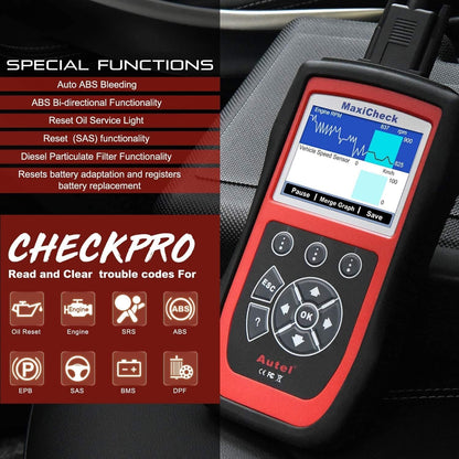 Autel MaxiCheck Pro Autoontluchtingsscantool voor het ontluchten van ABS-remmen, OBD2 ABS SRS diagnosescanner, oliereset, BMS, EPB, airbag, SAS-diensten voor bepaalde voertuigen