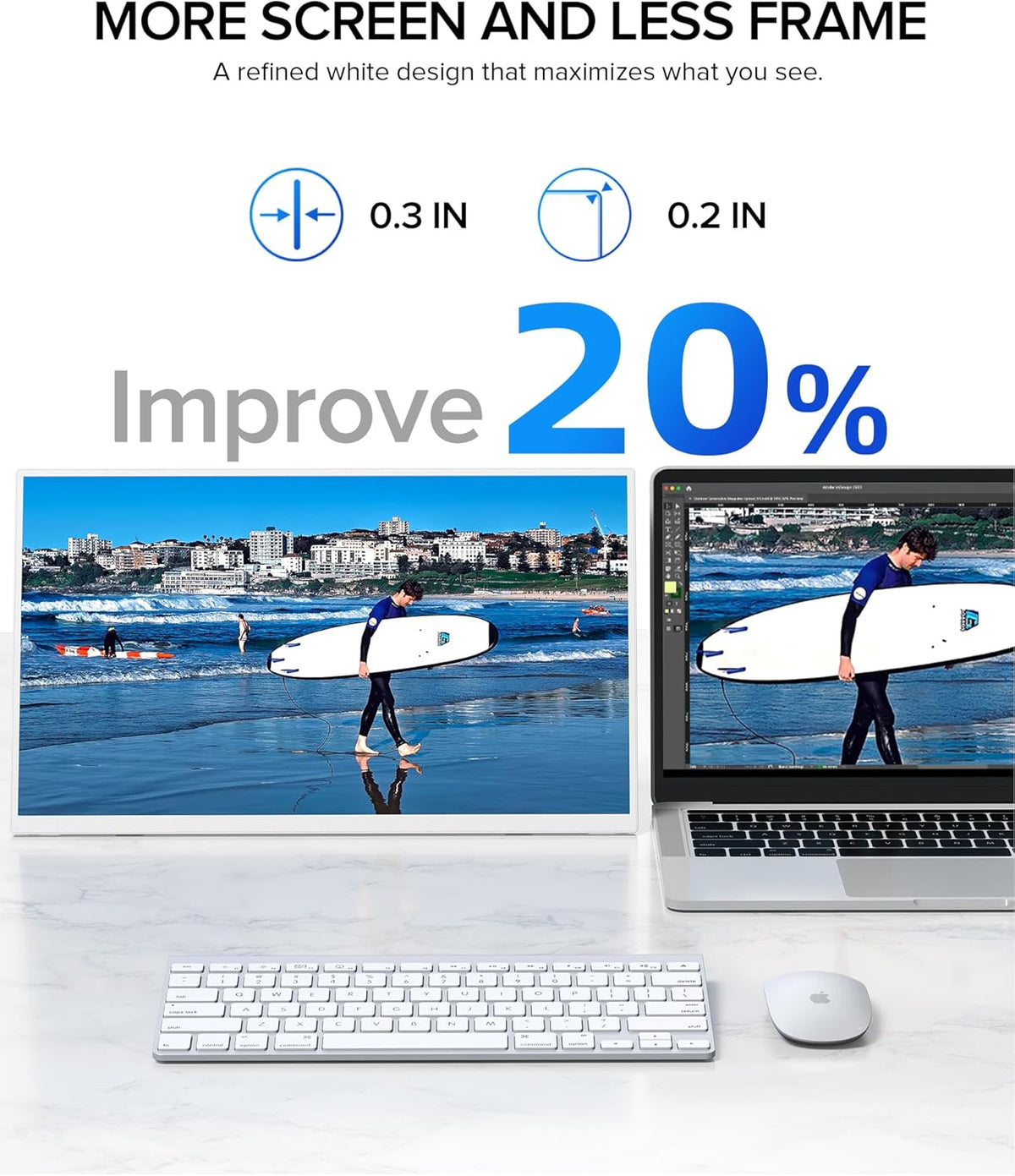 UPERFECT Portable Monitor 15.6" 125% sRGB FHD HDR Design with Integrated Gtandaard & VESA compatible, Ultra Slim – External Second Screen for Laptop/PC/Smartphone/Game Consoles – White - QUORE