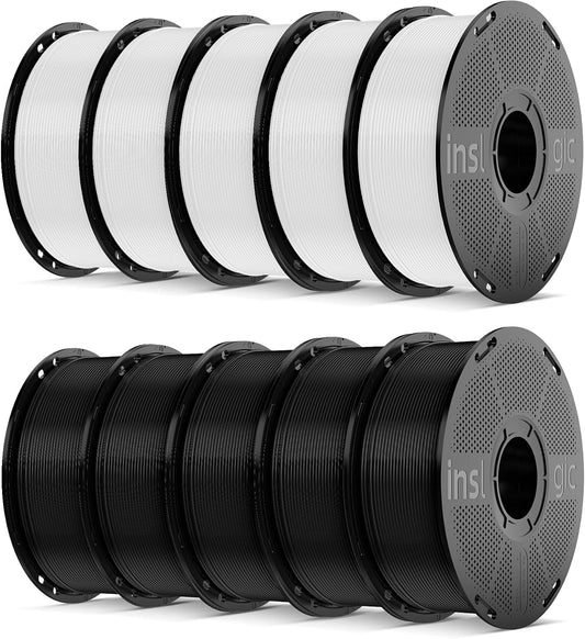 3D Filament – 3D Printer Filament – 3D Printdraad – 3D Print Filament – PLA Filament – Voorgedroogd Vochtbestendig – 10 kg (5 kg Zwart + 5 kg Wit)
