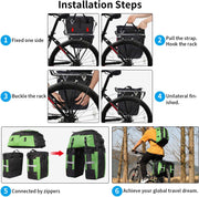 3-in-1 Fietstas - Fietstassen - Dubbele Fietstas - Multifunctioneel Bagagedragertas - Scheurvast - Grote Bagagetassen - met Regenhoes - 70L - Nylon - Groen