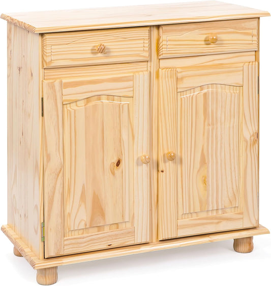 Inter Link - Cottage ladekast - Dressoir - Cottage dressoir - Bijzetkast - Massief grenen - 2 deuren - 2 laden - naturel gelakt