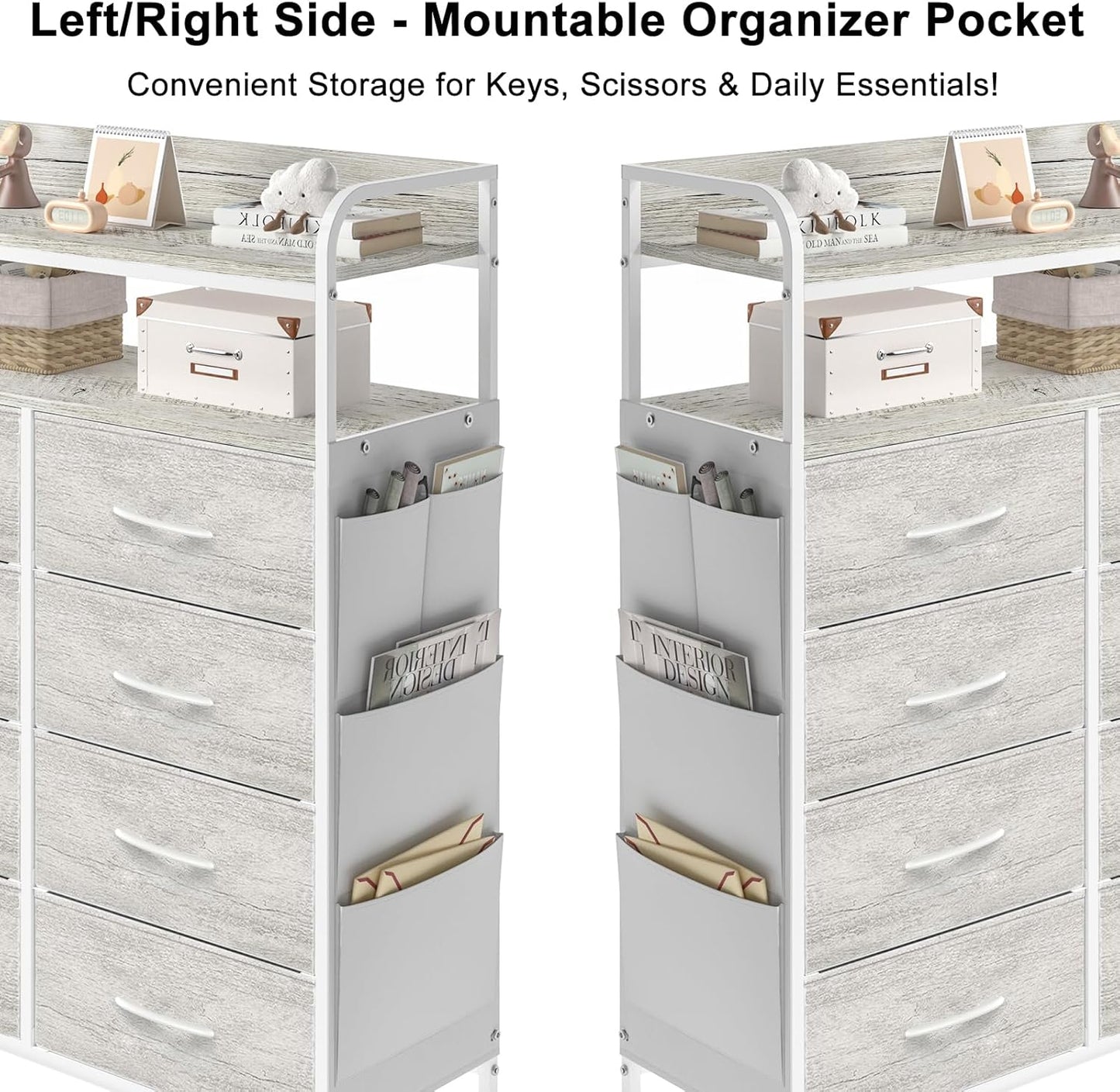 Ladekast – Dressoir – Opbergkast – Nachtkastje – Kast met 8 Stoffen Lades – 2-laags Houten Planken – Robuust Metalen Frame – White Oak