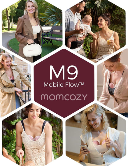 Momcozy Handsfree Draagbare Elektrische Borstkolf, Mobile Flow | M9 Verbeterd, App-Besturing met Aangepaste Modi en 15 Niveaus, Dubbel Afgesloten 24 mm (1, Rood)