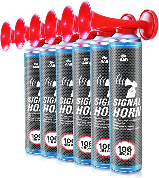 AABCOOLING AAB Signal Horn - Set of 6 - Loud Air Horn, Fog Horn, Long Lasting Football Horn, Supporters Horn, Fan Noisemaker, Sport Accessory, Air Blower, Up to 320 Short Signals