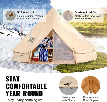 VEVOR Canvastent, 4 seizoenen, 5 m, canvas tent voor kamperen met kachelkrik, ademende yurttent voor maximaal 8 personen, familiecamping outdoor jachtfeest