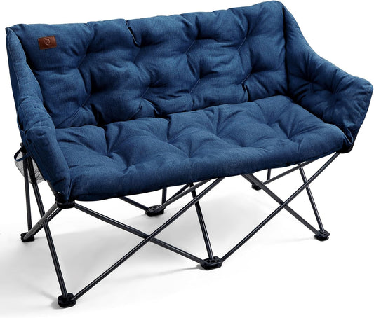 EVER ADVANCED Campingstoel, opvouwbaar, 124 cm breed, campingbank voor 2 personen, vouwbank, 320 kg belastbaar, campingbank, dik gevoerde klapstoel, XXL, 2-zits, hoge rugleuning voor buiten, tuin