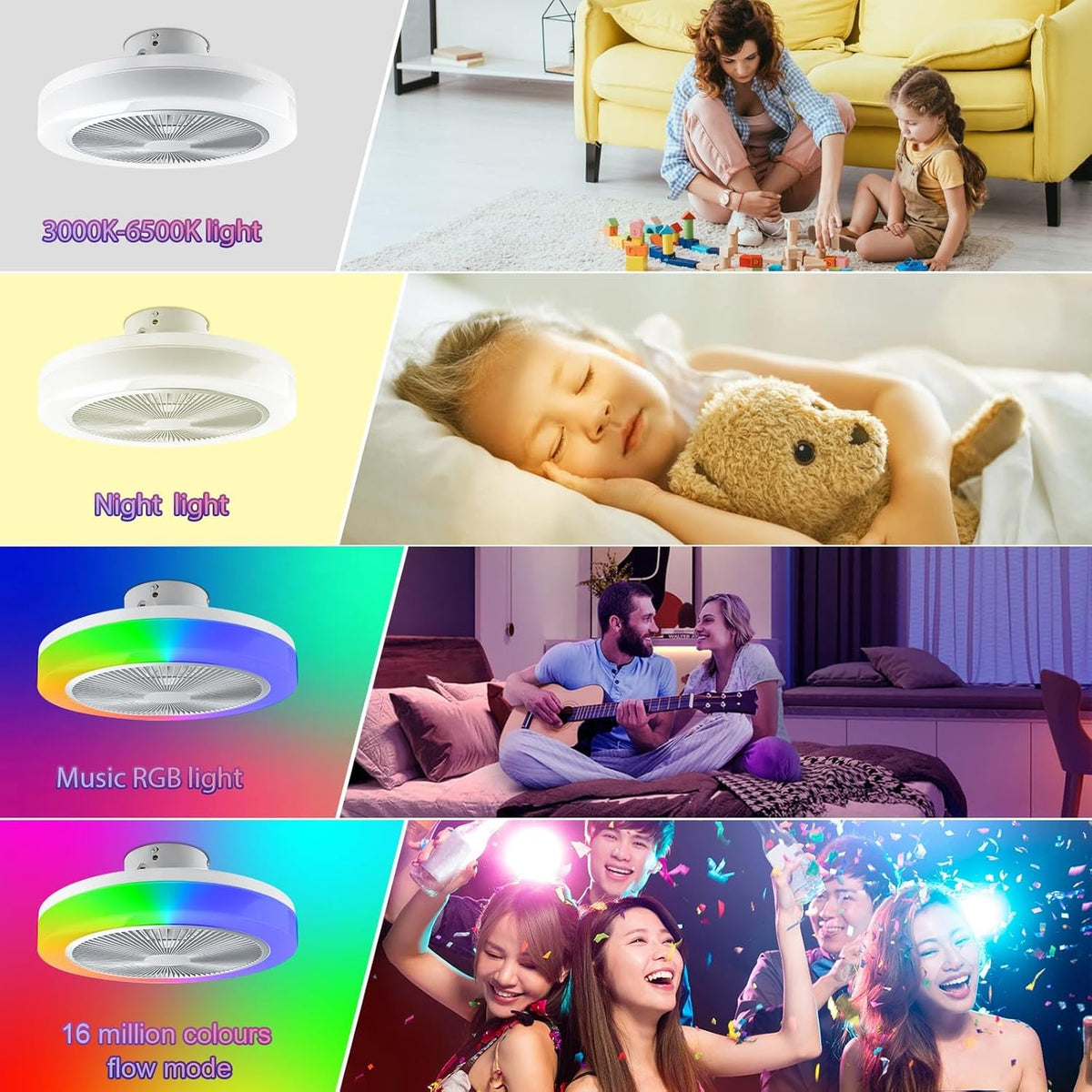 LED plafondlamp met ventilator timer Rustige moderne RGB plafondventilator met verlichting en afstandsbediening &APP, dimbare Bluetooth muziek LED plafondlamp voor slaapkamer woonkamer