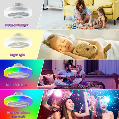 LED plafondlamp met ventilator timer Rustige moderne RGB plafondventilator met verlichting en afstandsbediening &APP, dimbare Bluetooth muziek LED plafondlamp voor slaapkamer woonkamer