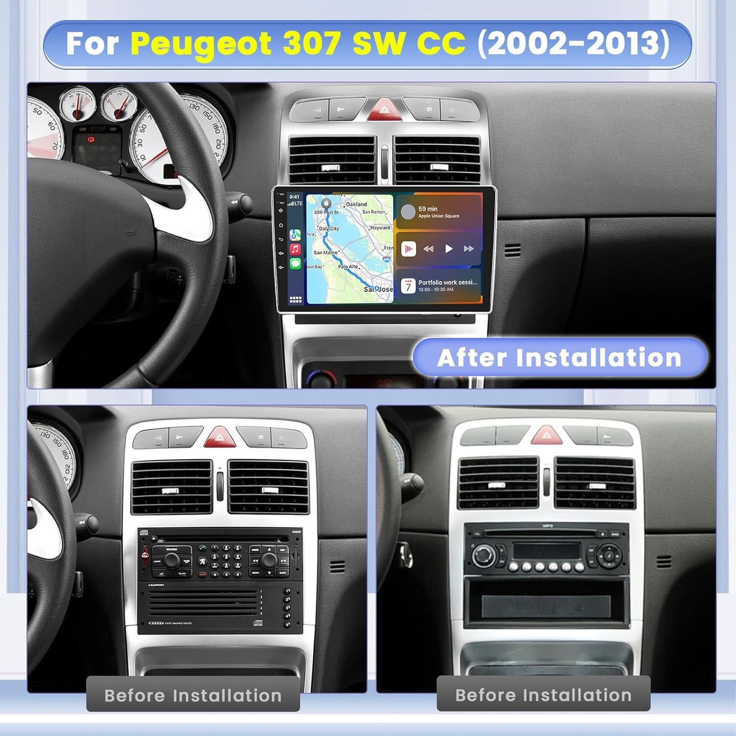 Android Autoradio – GPS Navigatie – Draadloze CarPlay – Bluetooth Stereo – Touchscreen Radio – 9 Inch HD – 8-Core Processor 2+64 GB