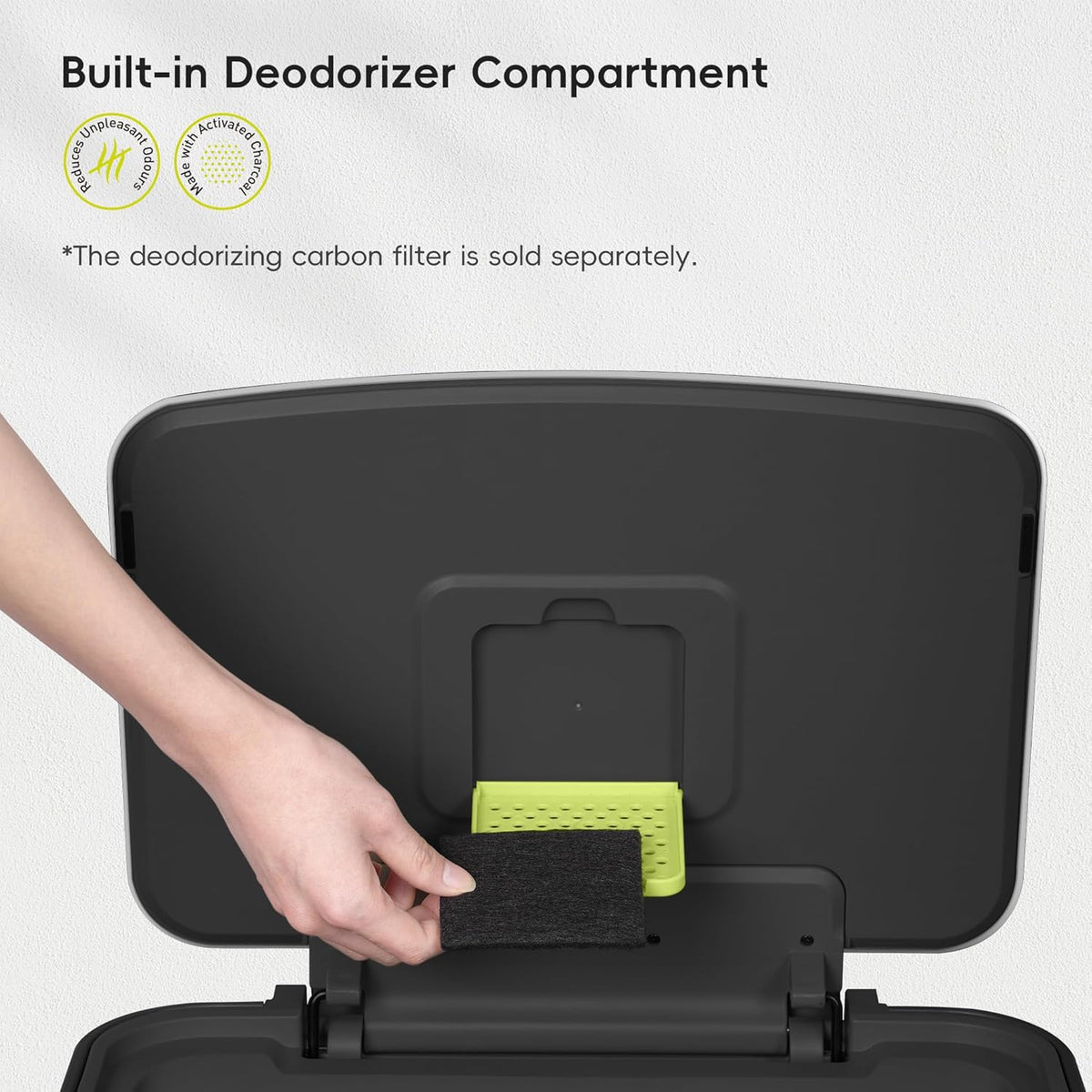 EKO Hudson Matte RVS 75 Liter/20 Gallon Stap Prullenbak met Achterkant Prullenbak Opbergvak (Mat Zwart