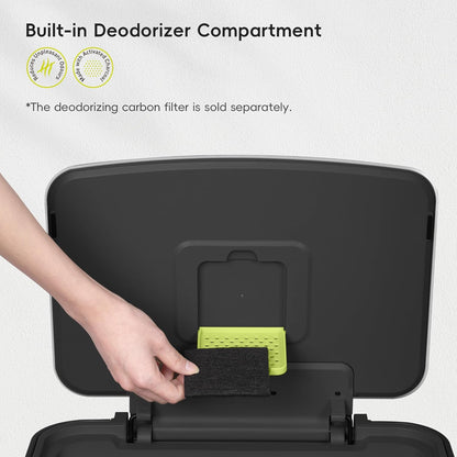 EKO Hudson Matte RVS 75 Liter/20 Gallon Stap Prullenbak met Achterkant Prullenbak Opbergvak (Mat Zwart