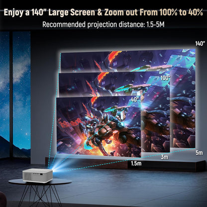Mini-projector met WIFI 6 en Bluetooth, 4K 1080P Ondersteuning Draagbare Projector 200 ''Screen Movie Projector Auto Keystone Compatibel voor Laptop, PC, Smartphone