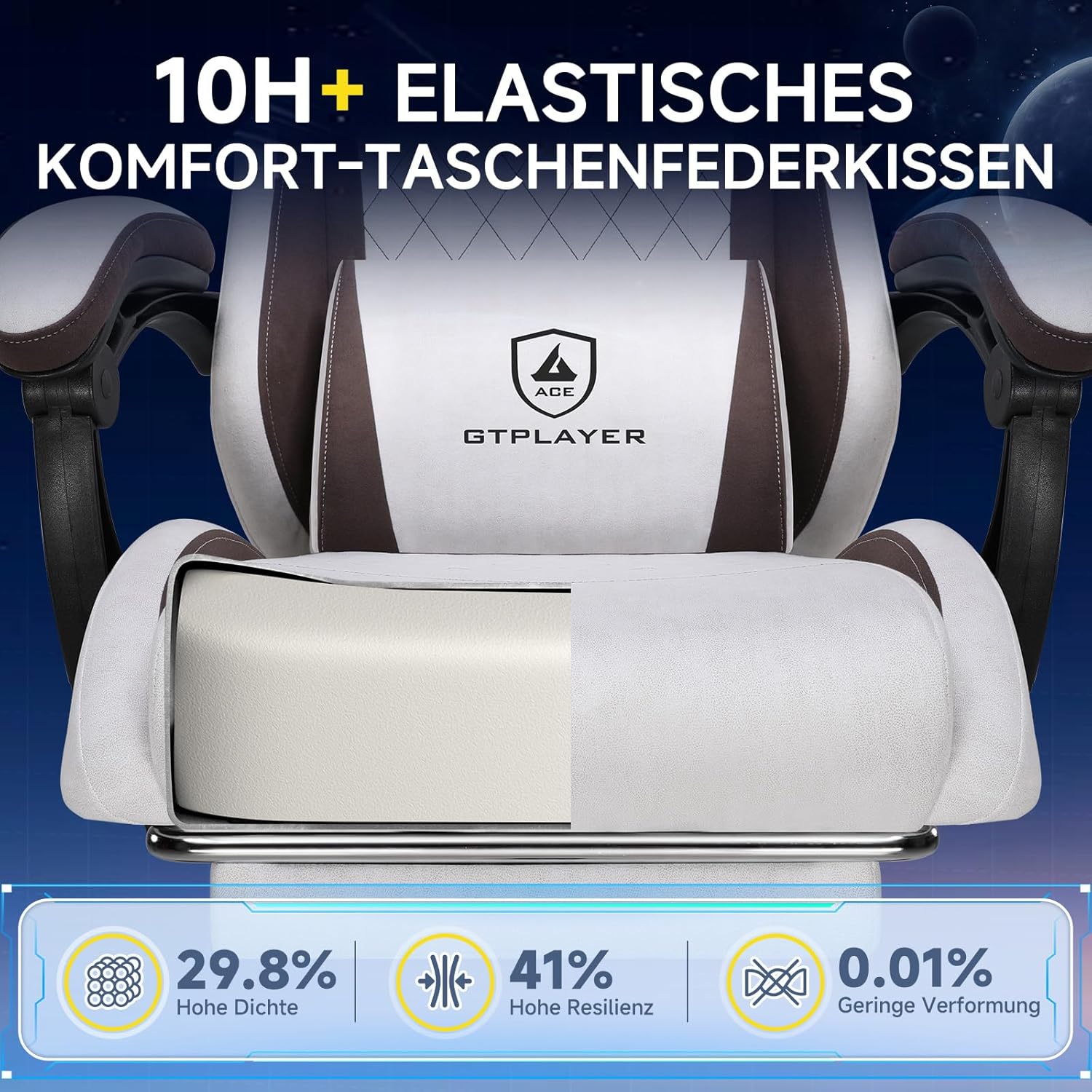 GTPLAYER Ergonomic Gaming Chair, Technical Fabric, with Lumbar Support, Computer Chair with Extended Backrest, Supports up to 150 kg, Brown - QUORE