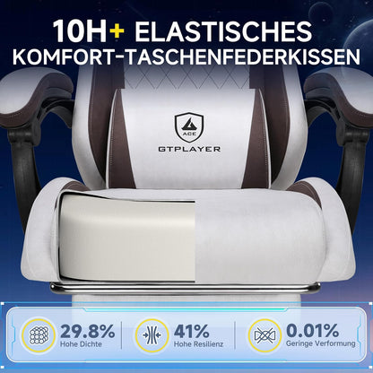 GTPLAYER Ergonomic Gaming Chair, Technical Fabric, with Lumbar Support, Computer Chair with Extended Backrest, Supports up to 150 kg, Brown - QUORE