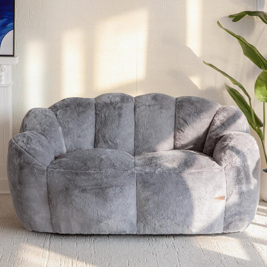 MAXYOYO Bean Bag, Flower Shaped 2 Seater Sofa with Filling, Soft Faux Fur Floor Sofa, Loveseat for Living Room/Bedroom