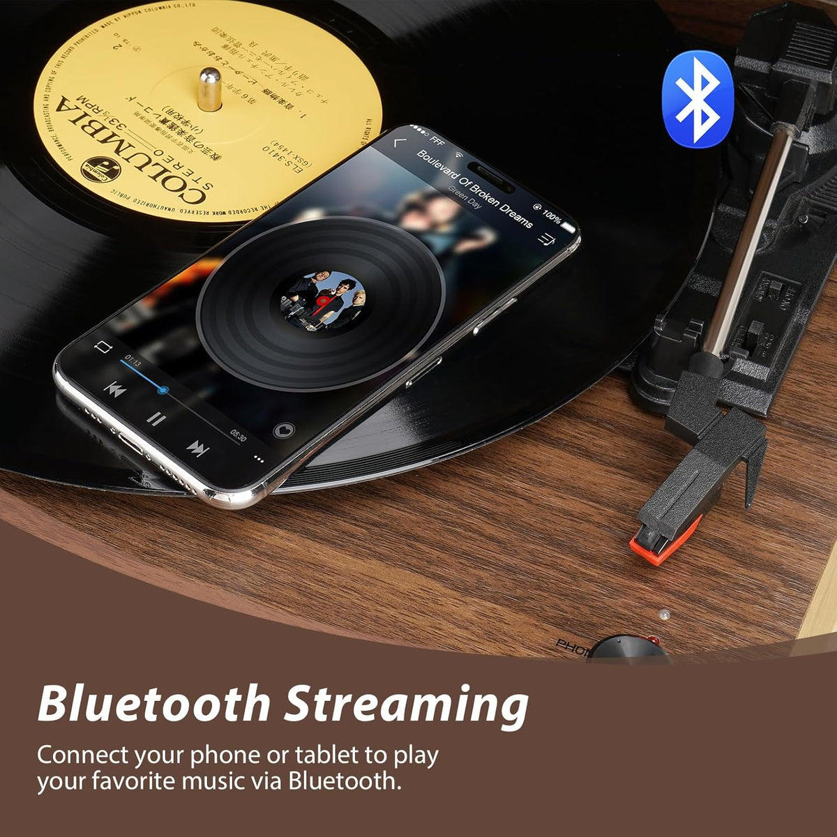 Draaitafel met Standaard – Platenspeler – Vinyl Speler – Retro Platenspeler – Muziekspeler – Espresso Houtlook – 3 Snelheden – Bluetooth, USB-Recorder en Ingebouwde Speakers