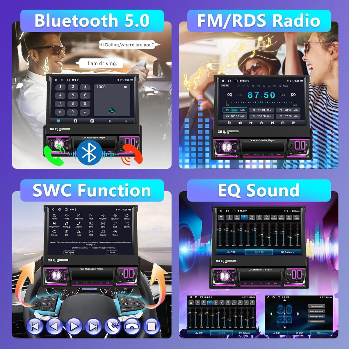 2 + 64G Wireless CarPlay Android Auto 1Din Autoradio, 7 inch Android Stereo Auto Bluetooth met scherm, ondersteuning GPS Navigatie/WiFi/SWC/FM/RDS/touchscreen/USB/Chargge + achteruitrijcamera