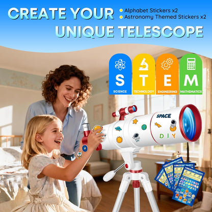 Telescoop voor volwassenen en beginners, draagbare refractortelescoop met 90 mm/550 mm brandpuntsafstand (22 x 165 x) met telefoonadapter, draagtas en decoratieve stickers