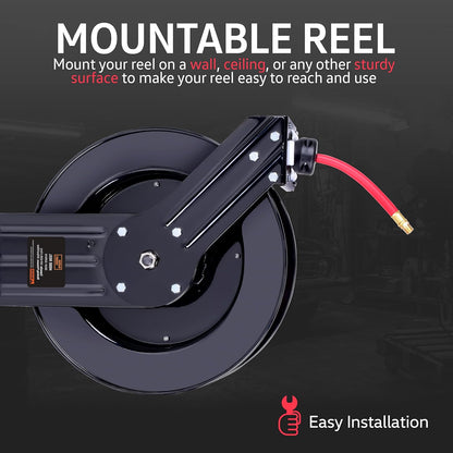 SuperHandy luchtslanghaspel Intrekbaar Industrieel 3/8 "x15m Lang Premium Commerciële Flex Hybride Polymeer Slang Veeraangedreven stalen constructie Ultra Heavy Duty voor gebruik binnen en buiten