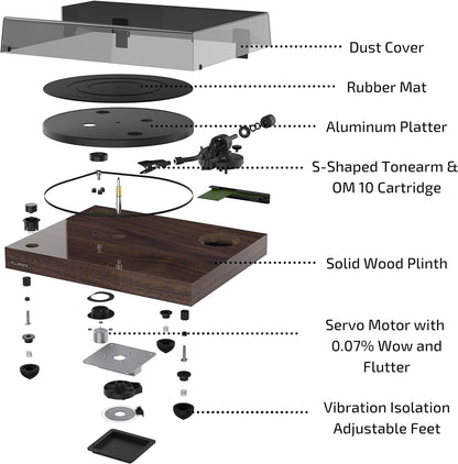 Fluance RT82 Reference High Fidelity Vinyl draaitafel record speler met Ortofon OM10 cartridge, Speed Control motor, High Mass MDF Wood Plint, trillingsisolatievoet - bamboe