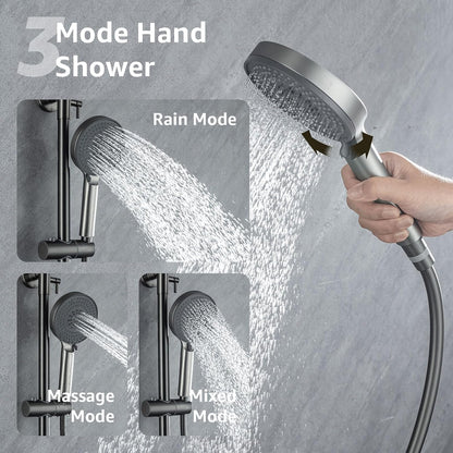 Douche Set – Douchesysteem – Douchecombinatie – Douchekraan – Douchekop – Antraciet – Thermostatische Kraan – Regendouche 25 cm