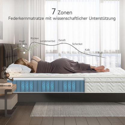 Z-hom Matras 160x200 cm, pocketveringmatras, hardheid H3, Hoogte 25cm, Orthopedische en zelfmodellerende eigenschappen, Hypoallergeen & Antibacterieel