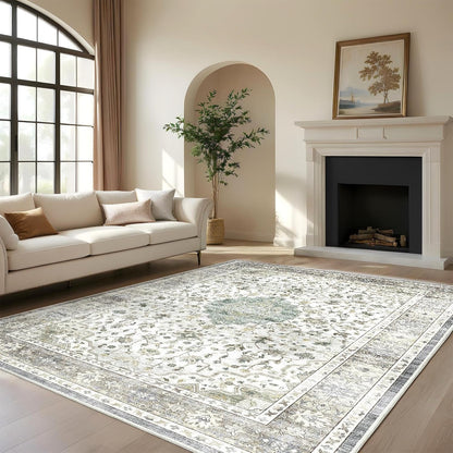 HOMFINE Vintage tapijt - woonkamertapijt slaapkamertapijt wasbare tapijten eetkamertapijt laagpolig buitentapijt pluizig antisliptapijt 200 x 300 cm Lichtgroen