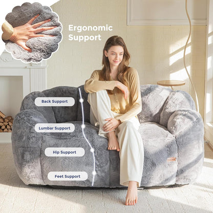 MAXYOYO Bean Bag, Flower Shaped 2 Seater Sofa with Filling, Soft Faux Fur Floor Sofa, Loveseat for Living Room/Bedroom