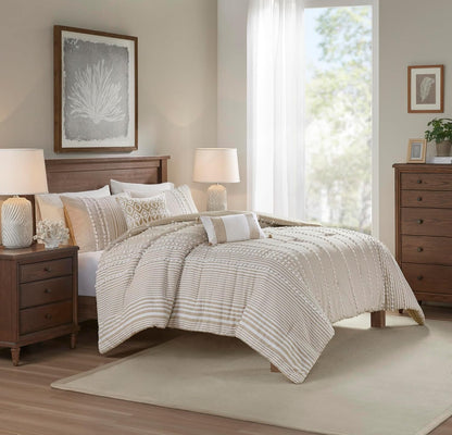 Harbor House 100% Cotton Duvet Set - Trendy Tufted Textured Design, All Season Cozy Bedding Modern Comforter Cover, Matching Shams, Anslee Pom Pom Taupe Queen(90"x90") 3 Piece