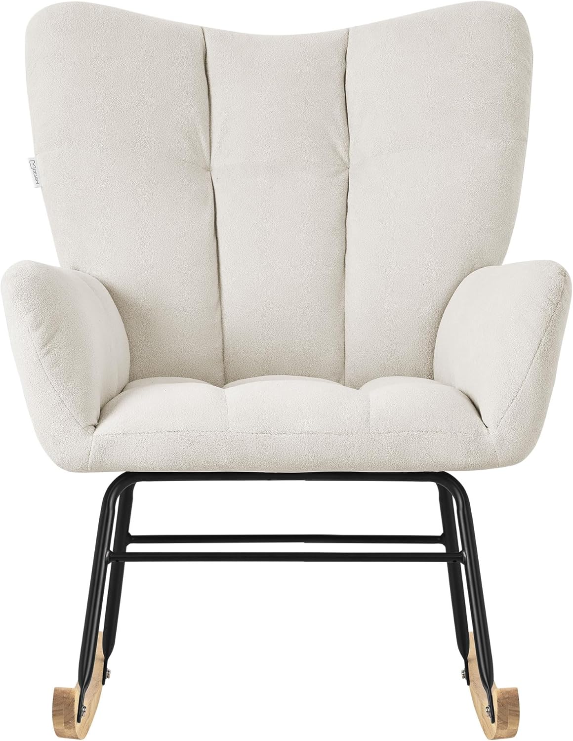 ML-Design Rocking Chair with Terry Cloth Upholstery, Upholstered Armchair with Wooden Sleds and Armrests for Living Room/Bedroom/Balcony, Beige Recliner with Wings
