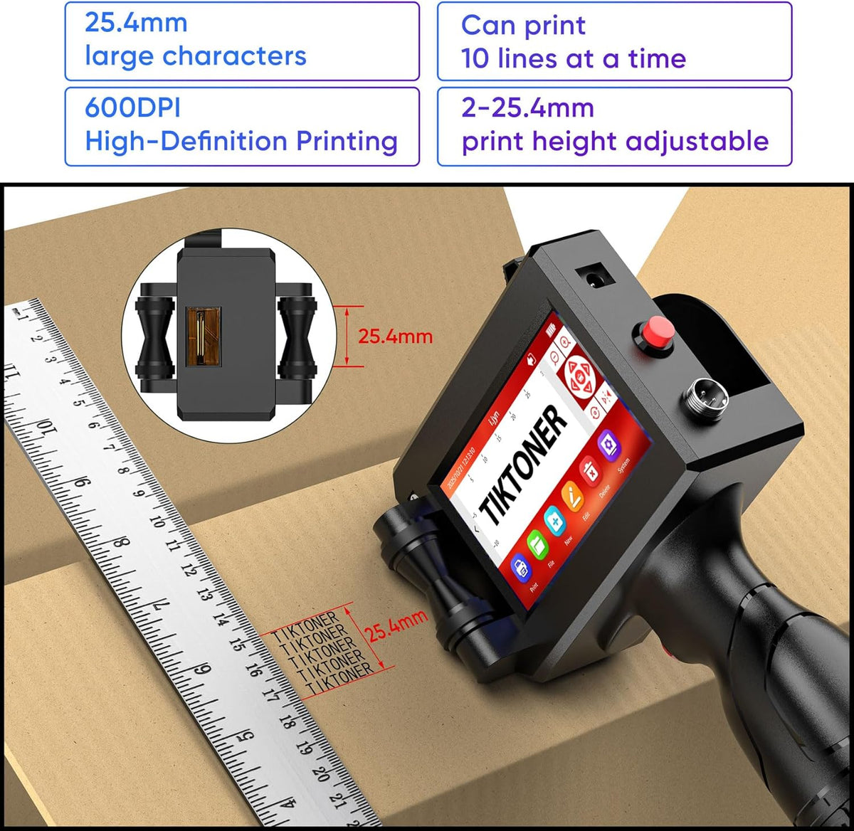 127T2 Draagbare Handheld Inkjet Printer 1 inch Handheld Printer 4.3 Inch LED Scherm Sneldrogende Inktcartridge voor QR Code Datum Logo Label Barcode Batchnummer