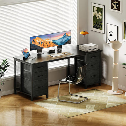 Coleshome Bureau met 6 lades, 160x52 cm Bureau met opslagruimte, Computerbureau met Planken voor Thuiskantoor, Zwart