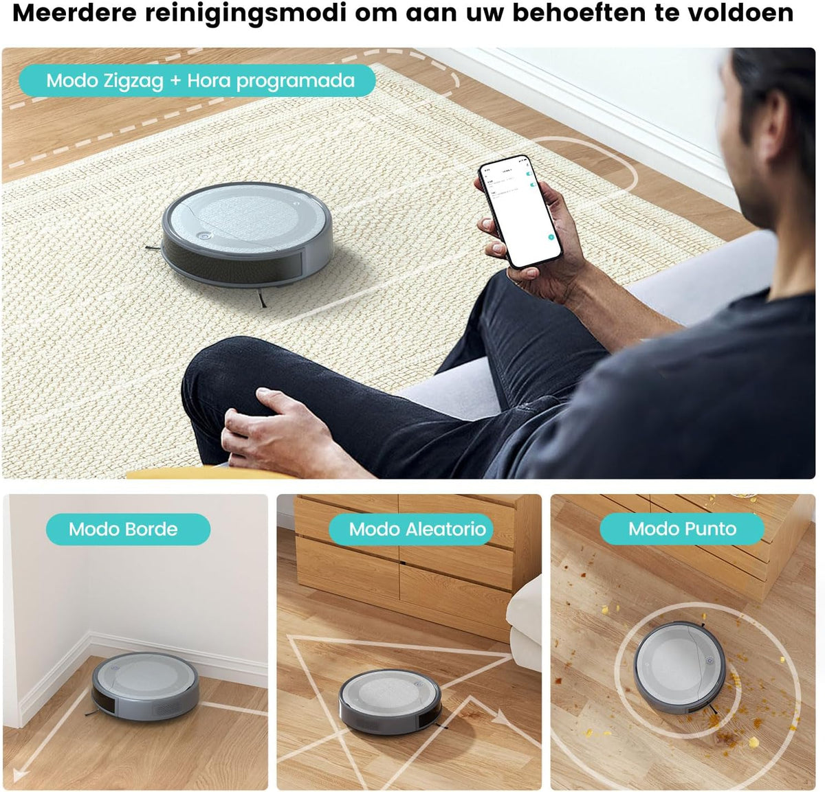 Robotstofzuiger – Robotstofzuiger met App – Stofzuiger Robot – Dweilrobot – Automatische Stofzuiger – Krachtige Zuigkracht 4500Pa – Lange Batterijduur 180 Minuten