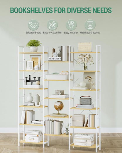 Hzuaneri Bookshelves, Freestanding Shelves, 17 Shelves, 6 Layers, Adjustable Spacing, 24 x 152 x 186 cm, Load Capacity 340 kg, Living Room, Office White Oak and White BC10116W
