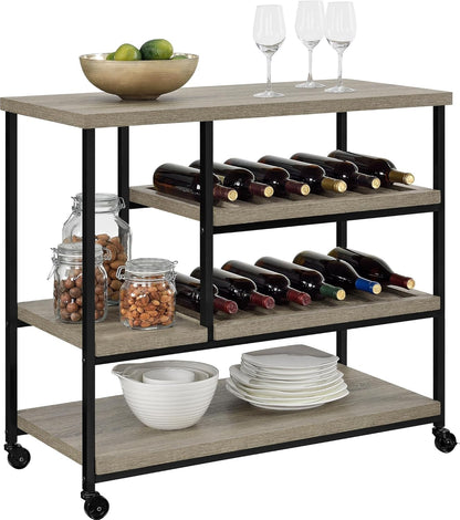 Ameriwood Home Elmwood Multi-Purpose Rollwagen, Distressed Grey Oak, serveerwagen, 43,1 x 91,4 x 86,1 cm