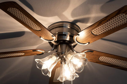 Pepeo 105620191 Kisa Deluxe plafondventilator 105 cm geborsteld nikkelvleugel eiken/walnoot inclusief verlichting en trekschakelaar