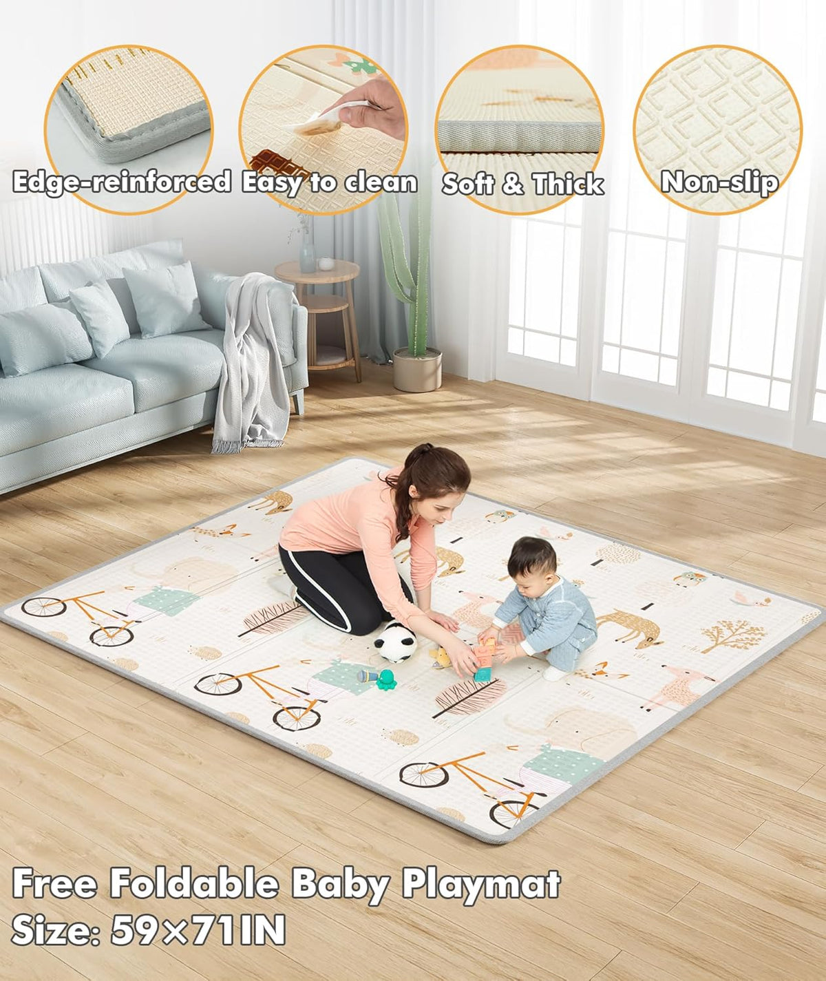 Mloong Baby Playpen with Mat, 59 x 71 Inch Extra Large Playpen for Babies and Toddlers, Indoor & Outdoor Activity Center, Safety Baby Fence with Door, Play Pen, Playground - QUORE